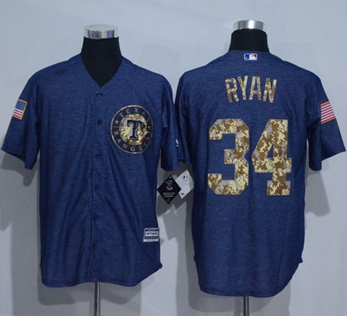 Rangers #34 Nolan Ryan Denim Blue Salute to Service Stitched MLB Jersey - Click Image to Close